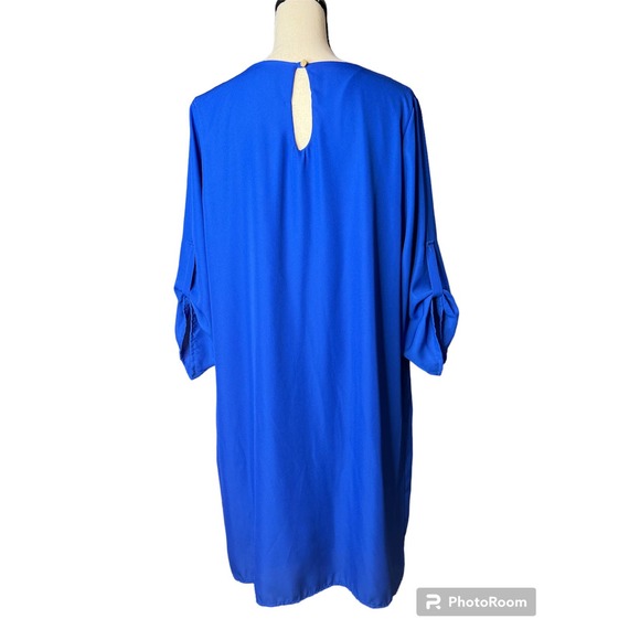 Perfectly Priscilla Shift Dress Size 2XL in Blue Roll Tab Sleeves - Picture 4 of 6